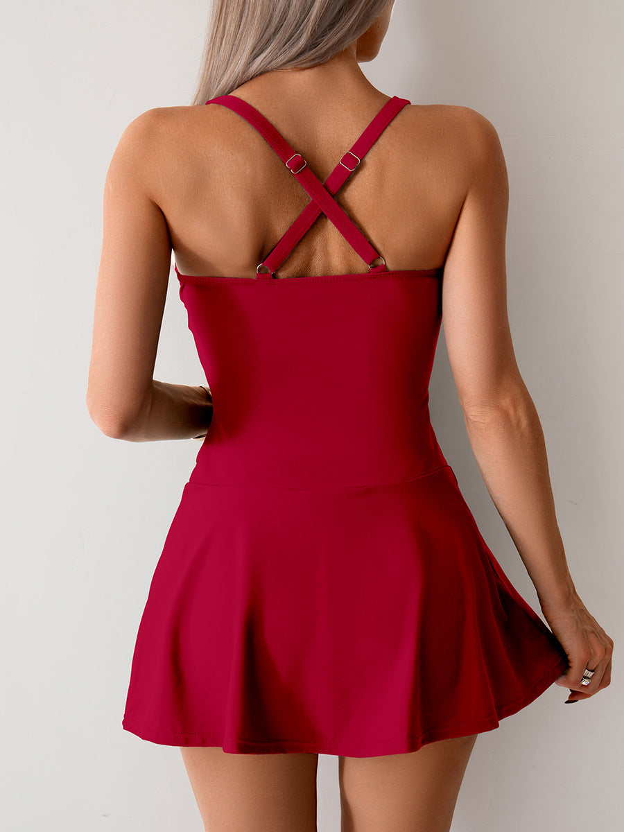DW WEARS - WOMEN'S ACTIVE  FIT RUCHED HALTER DRESS