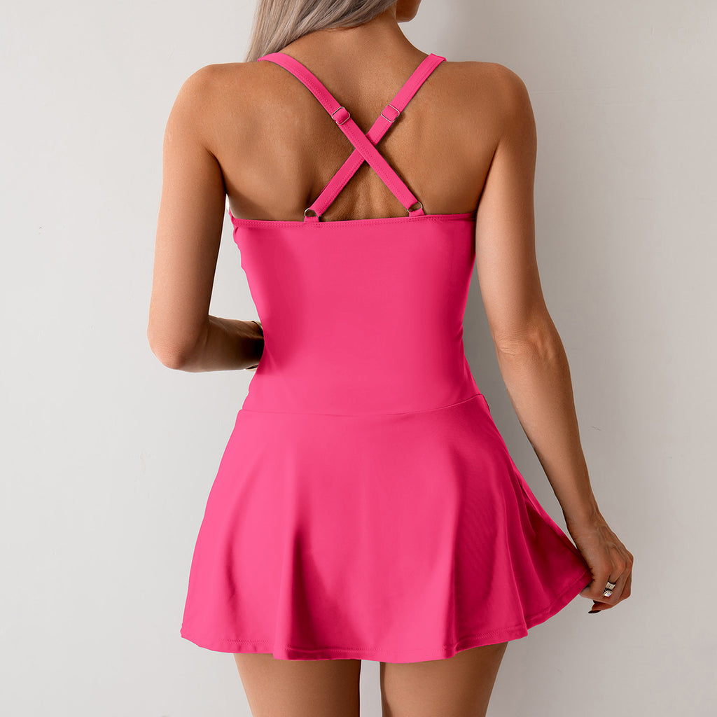 DW WEARS - WOMEN'S ACTIVE  FIT RUCHED HALTER DRESS