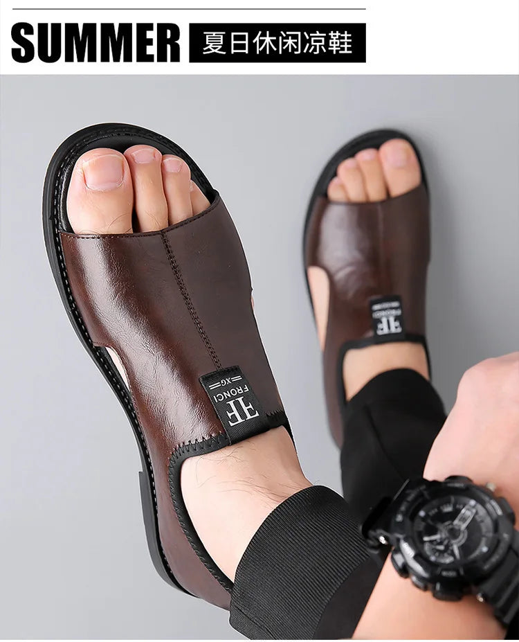 Sandals for Men Brand Casual Shoes 2026 Fashion Men's Slippers Comfortable Beach Shoes High Quality Leather Men Flat Sandals