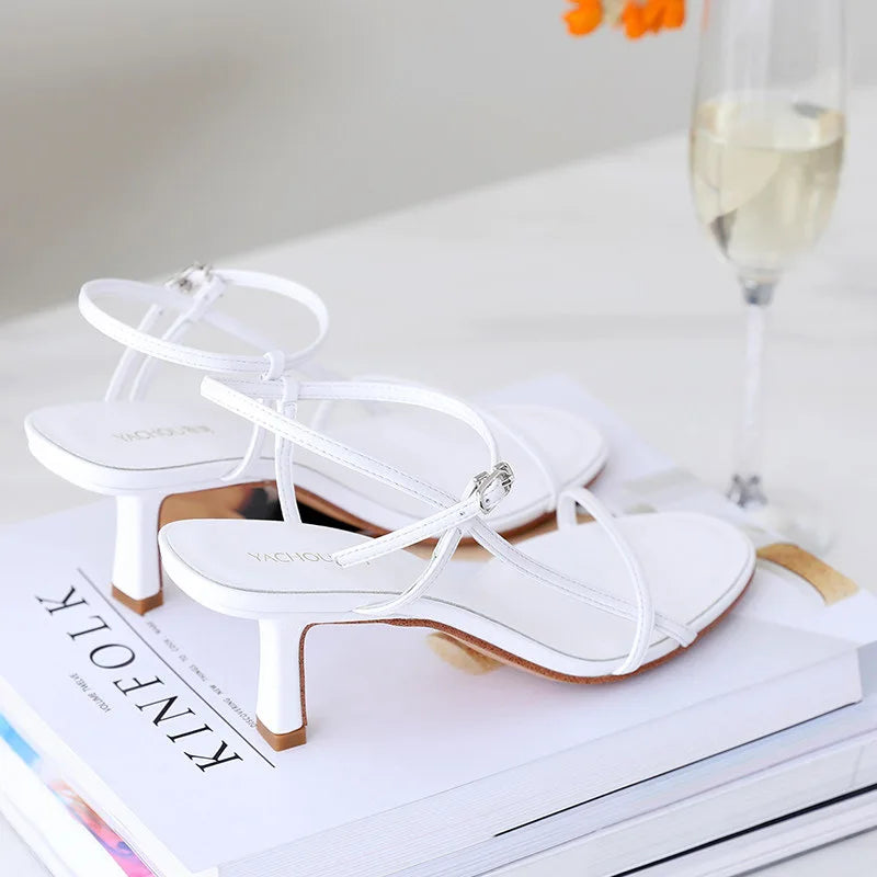 Sandals for Women 2026 Summer New Versatile Slim Heel High-heeled Shoes with A Single Buckle and Exposed Toe Black Sandals Woman
