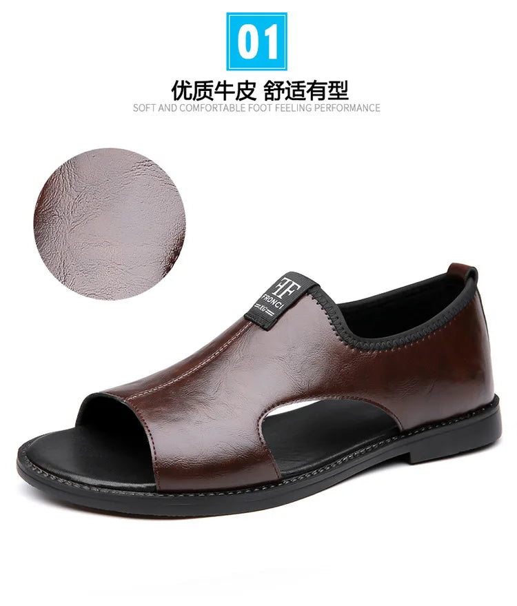 Sandals for Men Brand Casual Shoes 2026 Fashion Men's Slippers Comfortable Beach Shoes High Quality Leather Men Flat Sandals