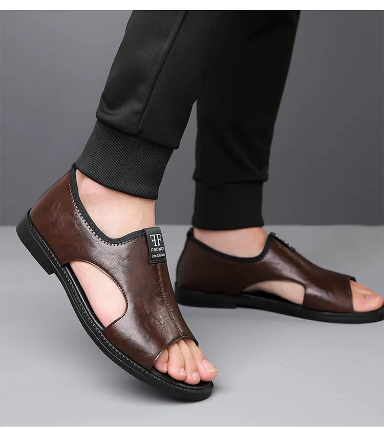 Sandals for Men Brand Casual Shoes 2026 Fashion Men's Slippers Comfortable Beach Shoes High Quality Leather Men Flat Sandals