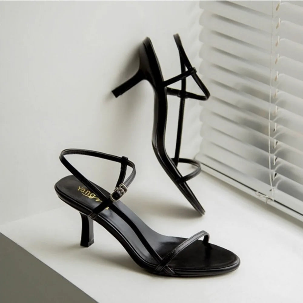 Sandals for Women 2026 Summer New Versatile Slim Heel High-heeled Shoes with A Single Buckle and Exposed Toe Black Sandals Woman