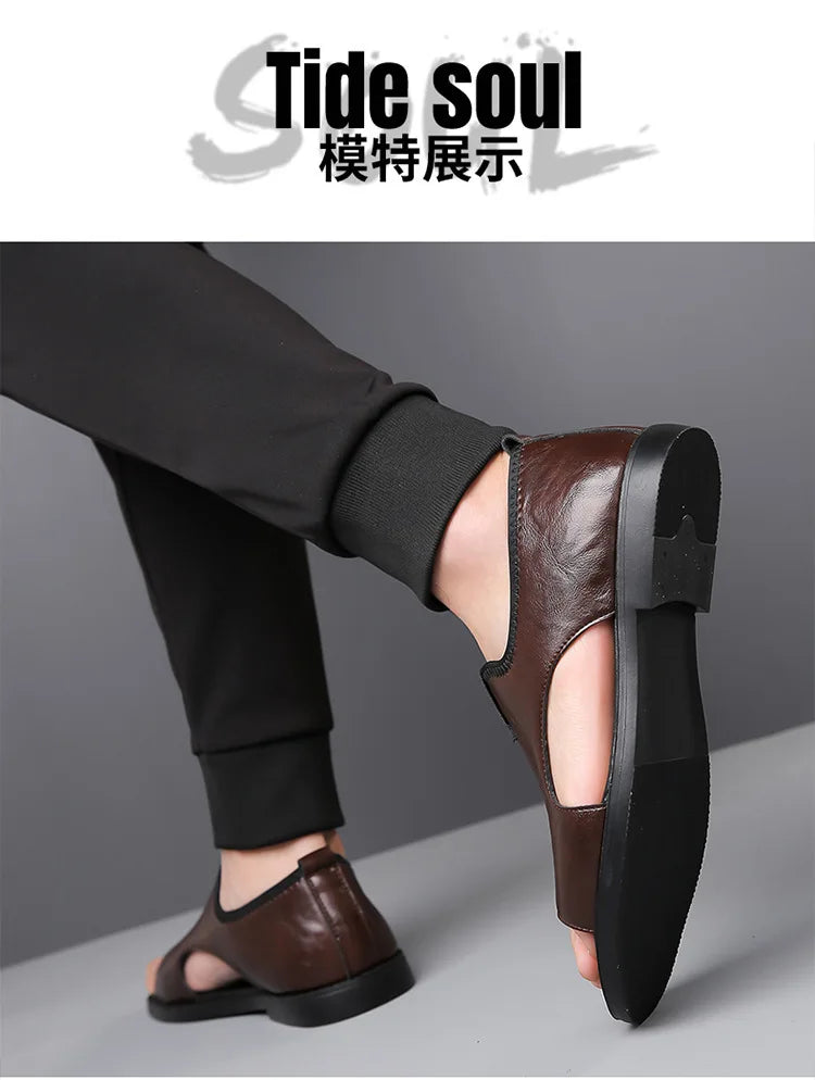 Sandals for Men Brand Casual Shoes 2026 Fashion Men's Slippers Comfortable Beach Shoes High Quality Leather Men Flat Sandals