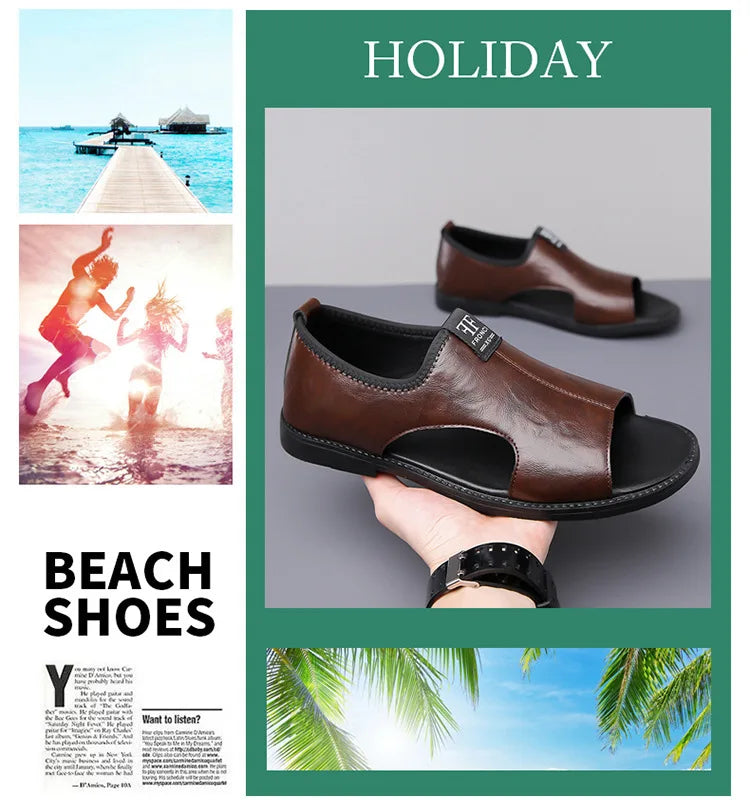 Sandals for Men Brand Casual Shoes 2026 Fashion Men's Slippers Comfortable Beach Shoes High Quality Leather Men Flat Sandals
