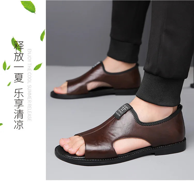 Sandals for Men Brand Casual Shoes 2026 Fashion Men's Slippers Comfortable Beach Shoes High Quality Leather Men Flat Sandals