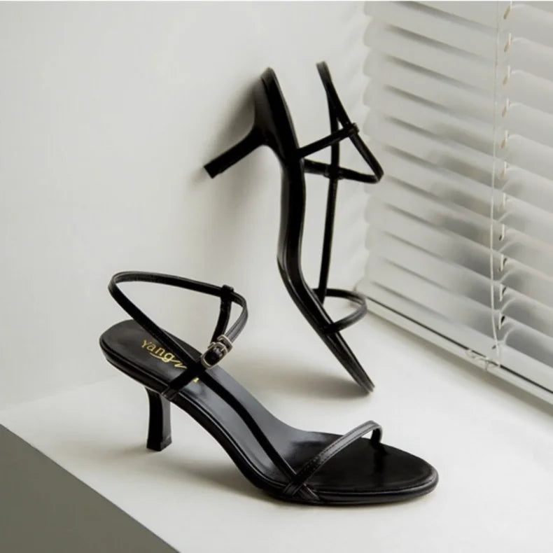 Sandals for Women 2026 Summer New Versatile Slim Heel High-heeled Shoes with A Single Buckle and Exposed Toe Black Sandals Woman